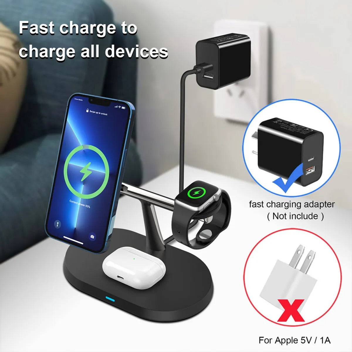 3-in-1 Wireless Charging Station | 15W Fast Charger for Phone, Watch & Earbuds