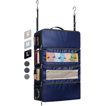 Hanging Suitcase Organizer with 4 Compartments | 600D Oxford Travel Closet Organizer for Clothes, Toiletries & Accessories