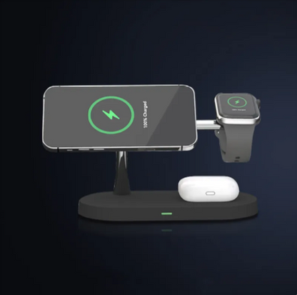 5-in-1 Magnetic Wireless Charging Station with Phone & Watch Stand | 15W Fast Charger