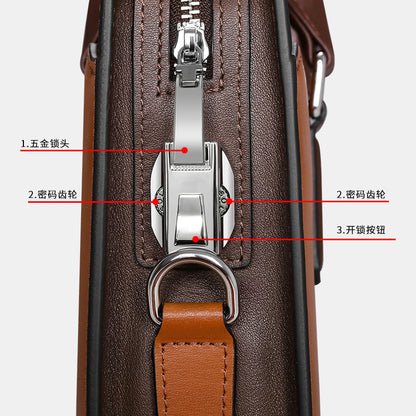 Men's Leather Anti-Theft Briefcase with Password Lock