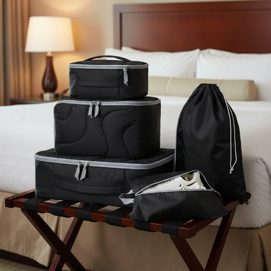 Carry Lab Puffy Travel Packing Cubes Set with Shoe & Laundry Bag | Lightweight Suitcase Organizer for Clothes & Winter Travel
