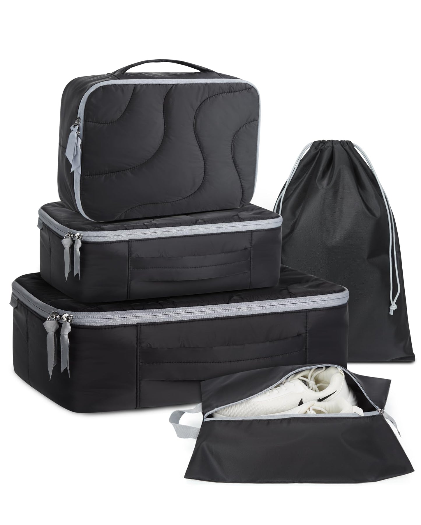 Carry Lab Puffy Travel Packing Cubes Set with Shoe & Laundry Bag | Lightweight Suitcase Organizer for Clothes & Winter Travel