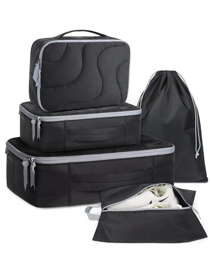 Carry Lab Puffy Travel Packing Cubes Set with Shoe & Laundry Bag | Lightweight Suitcase Organizer for Clothes & Winter Travel