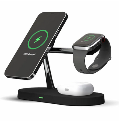 5-in-1 Magnetic Wireless Charging Station with Phone & Watch Stand | 15W Fast Charger